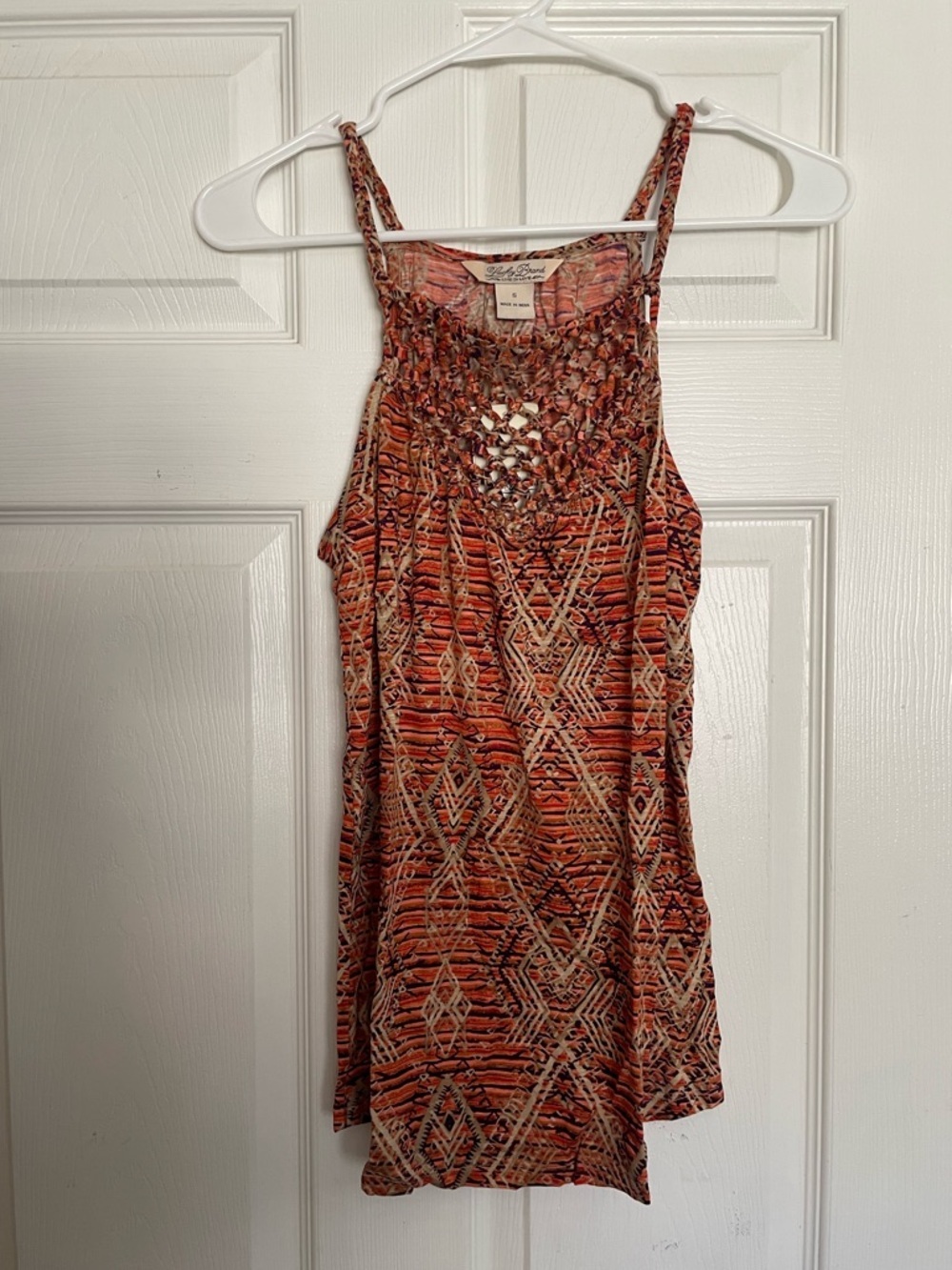 NWT Lucky Brand Women’s Small Orange Crochet-Front Geo Aztec Tank